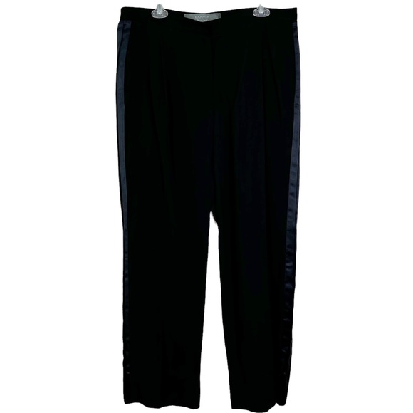 Lanvin Men’s Wool Linen Blend Tuxedo Pants in Black w/Blue Stripe Size 46 - Picture 3 of 11